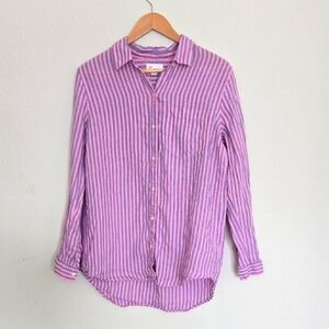 GAP Pink Stripe Oversize Boyfriend Shirt 100% Linen Buttom Down Summer Shirt